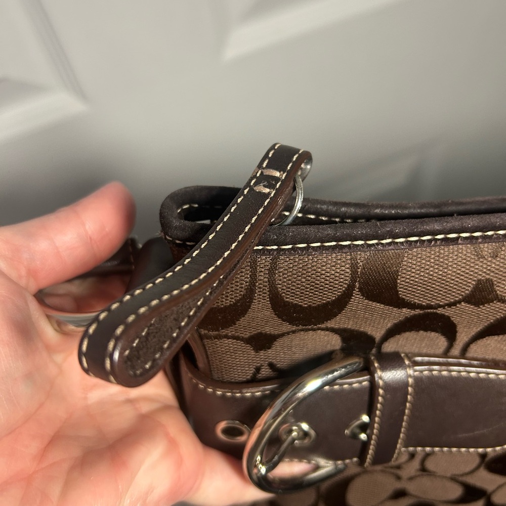 Vintage Coach Soho Signature Duffel bag brown canvas Logo leather trim - Picture 14 of 16